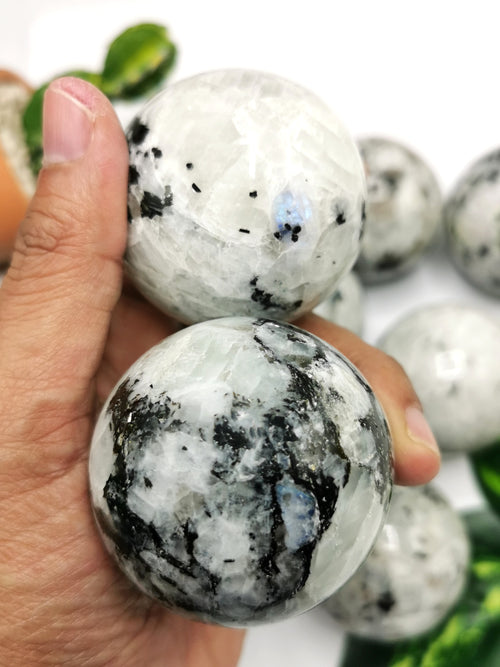 Natural rainbow moonstone sphere/ball - handmade carvings - ONE PIECE ONLY