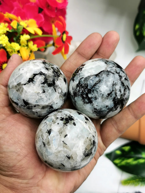 Natural rainbow moonstone sphere/ball - handmade carvings - ONE PIECE ONLY