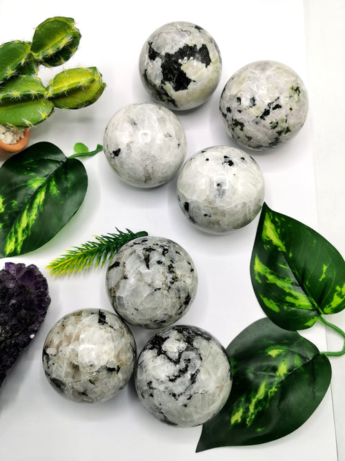 Natural rainbow moonstone sphere/ball - handmade carvings - ONE PIECE ONLY
