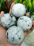 Natural rainbow moonstone sphere/ball - handmade carvings - ONE PIECE ONLY