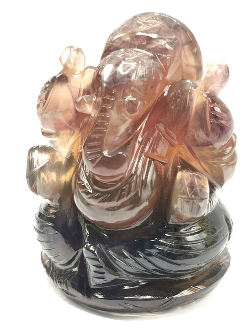 Multicolor Fluorite Handmade Carving of Ganesh -Lord Ganesha Idol/Statue in Crystals and Gemstones 186 gms