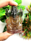 Multicolor Fluorite Handmade Carving of Ganesh -Lord Ganesha Idol/Statue in Crystals and Gemstones 115 gms