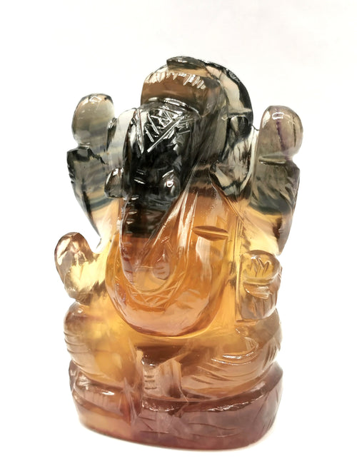 Multicolor Fluorite Handmade Carving of Ganesh -Lord Ganesha Idol/Statue in Crystals and Gemstones 115 gms