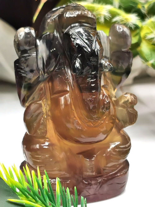 Multicolor Fluorite Handmade Carving of Ganesh -Lord Ganesha Idol/Statue in Crystals and Gemstones 115 gms