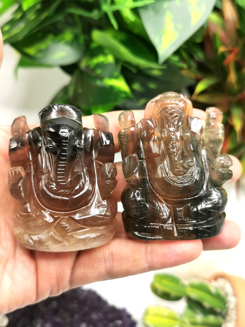 Multicolor Fluorite Handmade Carving of Ganesh -Lord Ganesha Idol/Statue in Crystals and Gemstones 155 gms