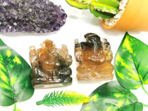 Multicolor Fluorite Handmade Carving of Ganesh -Lord Ganesha Idol/Statue in Crystals and Gemstones 155 gms