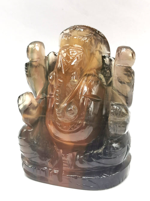 Multicolor Fluorite Handmade Carving of Ganesh -Lord Ganesha Idol/Statue in Crystals and Gemstones 155 gms