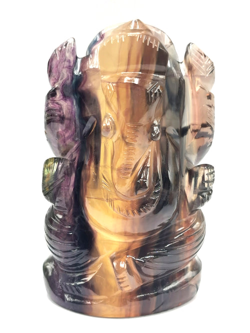 Multicolor Fluorite Handmade Carving of Ganesh -Lord Ganesha Idol/Statue in Crystals and Gemstones 138 gms