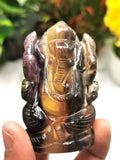 Multicolor Fluorite Handmade Carving of Ganesh -Lord Ganesha Idol/Statue in Crystals and Gemstones 138 gms