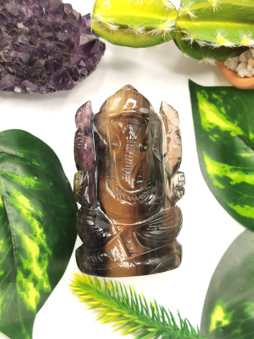 Multicolor Fluorite Handmade Carving of Ganesh -Lord Ganesha Idol/Statue in Crystals and Gemstones 138 gms