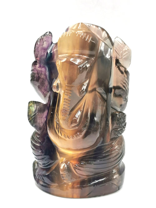 Multicolor Fluorite Handmade Carving of Ganesh -Lord Ganesha Idol/Statue in Crystals and Gemstones 138 gms