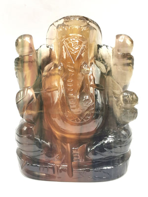 Multicolor Fluorite Handmade Carving of Ganesh -Lord Ganesha Idol/Statue in Crystals and Gemstones 155 gms