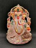 Clear Quartz carving of Ganesh, hand carved beauty with handpainted gold foil artwork
