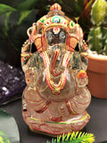 Clear Quartz carving of Ganesh, hand carved beauty with hand painted gold foil artwork