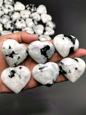 Natural moonstone heart - handmade carvings - energy/chakra/reiki - 1.75 inch and 50 gms (0.11 lb) - ONE PIECE ONLY