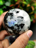 Natural moonstone sphere/ball - handmade carvings - energy/chakra/reiki - 2 inch (5 cms) dia and 210 gms (0.46 lb) - ONE PIECE ONLY