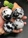 Natural moonstone sphere/ball - handmade carvings - energy/chakra/reiki - 2 inch (5 cms) dia and 210 gms (0.46 lb) - ONE PIECE ONLY