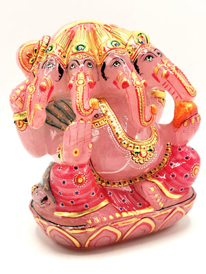 Rose Quartz Handmade Carving of Panchmukhi Ganesh with handpainting - Lord Ganesha Idol | Sculpture | Murti in Crystals and Gemstones - Reiki/Chakra/Healing - 6 inches and 2.64 kg (5.81 lb)