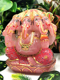 Rose Quartz Handmade Carving of Panchmukhi Ganesh with handpainting - Lord Ganesha Idol | Sculpture | Murti in Crystals and Gemstones - Reiki/Chakra/Healing - 6 inches and 2.64 kg (5.81 lb)