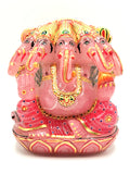 Rose Quartz Handmade Carving of Panchmukhi Ganesh with handpainting - Lord Ganesha Idol | Sculpture | Murti in Crystals and Gemstones - Reiki/Chakra/Healing - 6 inches and 2.64 kg (5.81 lb)