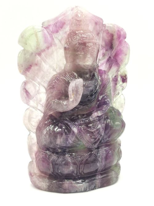 Multicolor Fluorite Buddha - handmade carving of serene and meditating Lord Buddha - crystal/reiki/healing - 6 inches and 695 gms