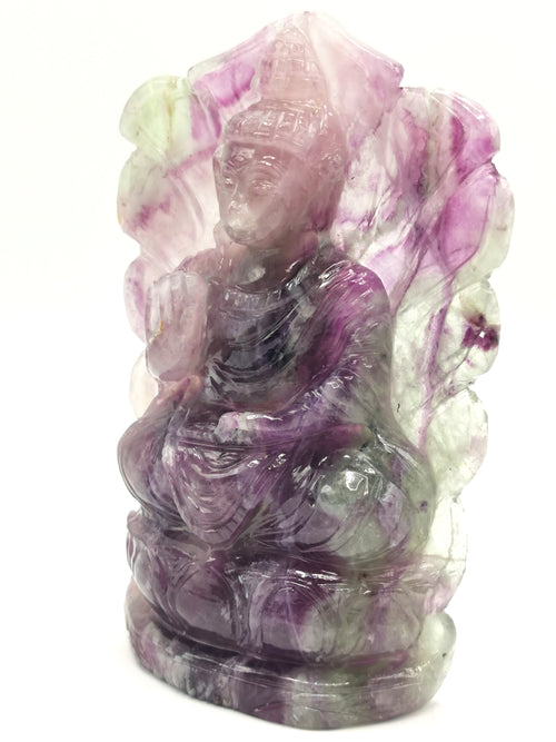 Multicolor Fluorite Buddha - handmade carving of serene and meditating Lord Buddha - crystal/reiki/healing - 6 inches and 695 gms