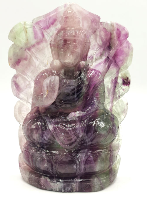 Multicolor Fluorite Buddha - handmade carving of serene and meditating Lord Buddha - crystal/reiki/healing - 6 inches and 695 gms