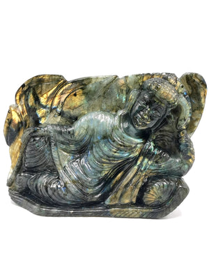 Labradorite Buddha in parinirvana position - handmade carving of serene Lord Buddha - crystal/reiki/healing - 7 inches and 1.13 kg