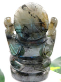 Labradorite Crystal Handmade Carving of Ganesh with blue flash - Lord Ganesha Idol | Figurine in Crystals and Gemstones - 4 inches and 350 gms