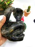 Unique carving of a pair of cobra snakes with raised hood in labradorite - crystal healing / chakra / reiki - 6 inches and 1.68 kg (3.70 lb) Animal carving