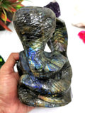 Unique carving of a pair of cobra snakes with raised hood in labradorite - crystal healing / chakra / reiki - 6 inches and 1.68 kg (3.70 lb) Animal carving