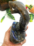 Cobra snake carving in Labradorite stone - crystal healing / chakra / reiki / energy - 5.8 inches and 940 gms (2.07 lb) Animal carving
