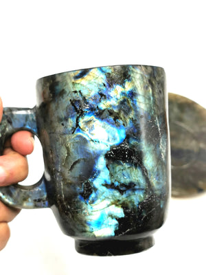 Labradorite Tea Cup & Saucer with magical flash - ONLY 1 Cup and 1 Saucer