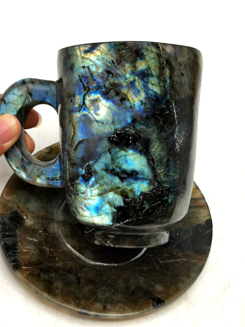 Labradorite Tea Cup & Saucer with magical flash - ONLY 1 Cup and 1 Saucer