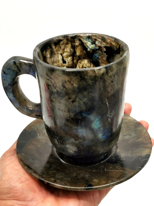 Labradorite Tea Cup & Saucer with magical flash - ONLY 1 Cup and 1 Saucer