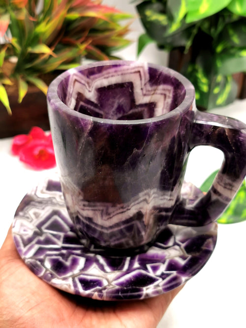 Exquisite Chevron Amethyst Tea Cup & Saucer