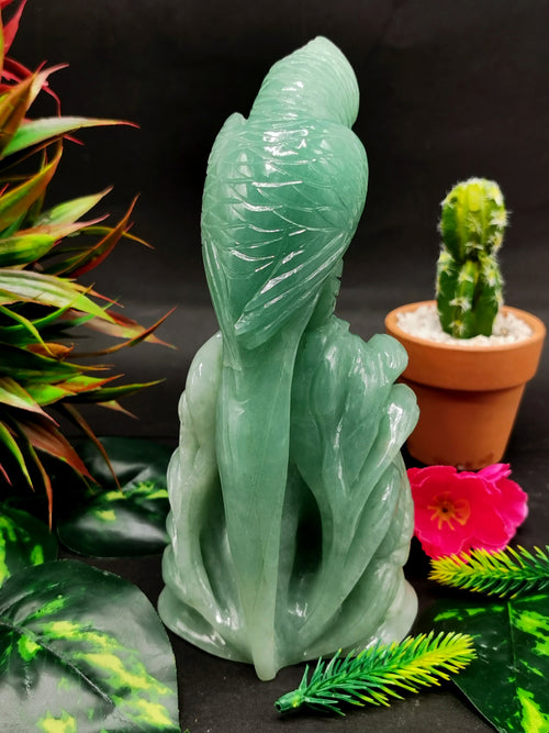 Green Aventurine Parrot Pair handmade gemstone lapidary art - 7 inches and 1050 gms (2.3 lb) - animal carving