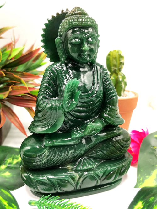Buddha in Dark Green Aventurine - handmade carving of serene and meditating Lord Buddha - crystal/reiki/healing - 6.5 in and 1.2 kg (2.64 lb)