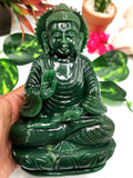 Buddha in Dark Green Aventurine - handmade carving of serene and meditating Lord Buddha - crystal/reiki/healing - 6.5 in and 1.2 kg (2.64 lb)