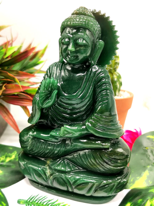 Buddha in Dark Green Aventurine - handmade carving of serene and meditating Lord Buddha - crystal/reiki/healing - 6.5 in and 1.2 kg (2.64 lb)