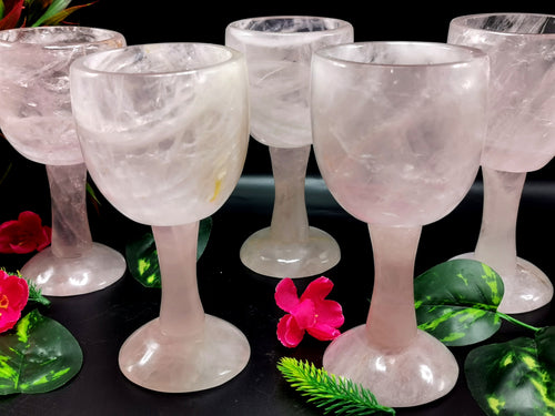 Rose Quartz wine glass / goblet hand carved - ONLY 1 PIECE