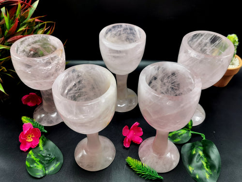 Rose Quartz wine glass / goblet hand carved - ONLY 1 PIECE