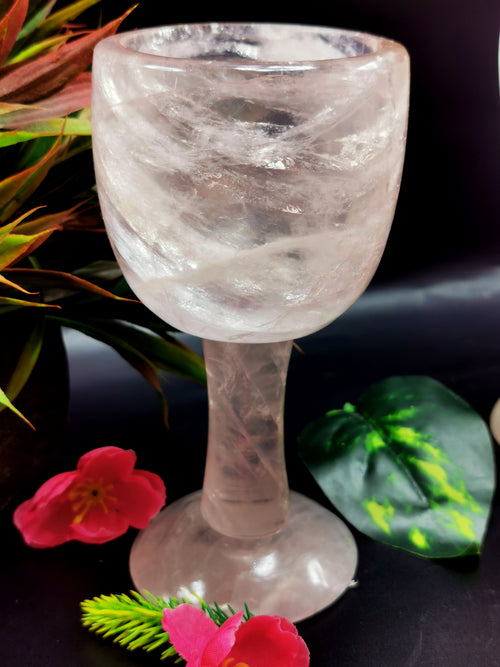 Rose Quartz wine glass / goblet hand carved - ONLY 1 PIECE