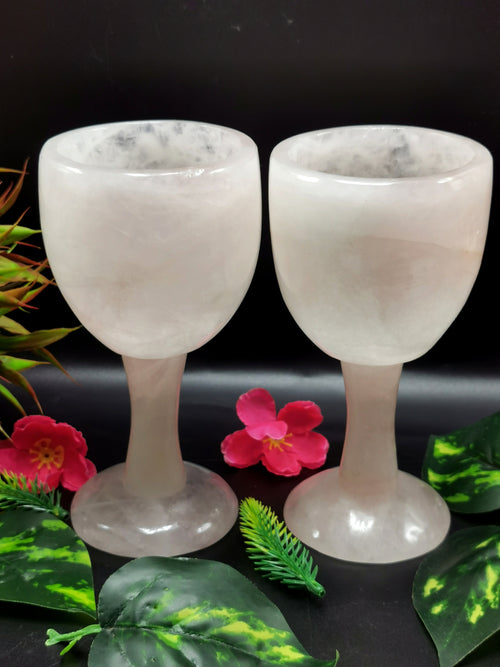 Rose Quartz wine glass / goblet hand carved - ONLY 1 PIECE
