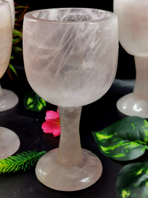 Rose Quartz wine glass / goblet hand carved - ONLY 1 PIECE