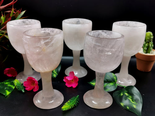 Rose Quartz Crystal Stemmed Wine Glasses - Four Piece