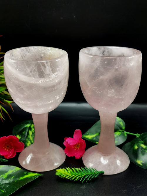 Rose Quartz wine glass / goblet hand carved - ONLY 1 PIECE