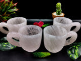 Rose quartz tea set - exquisite carving of a tea kettle and 4 tea cups in rose quartz - crystal and gemstone carving home decor