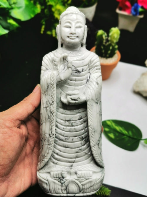Howlite Stone carving of Siddartha, the Buddha - hand carved to perfection - Shwasam