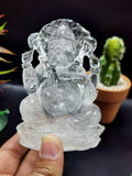 Ganesh statue in Clear Quartz Handmade Carving - Ganesha Idol |Sculpture in Crystals and Gemstones - 4 inches and 256 gms (0.56 lbs)